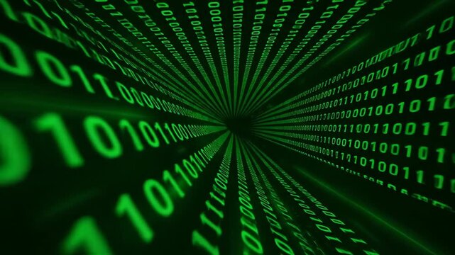 Abstract Green Binary Code Tunnel of Digital Data Flowing Through Cyberspace representing Technology and Programming