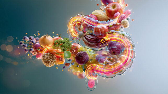 Nutrition and Gut Health Connection Through Modern Medical Illustration
