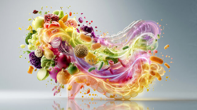 Nutrition and Gut Health Connection Through Modern Medical Illustration