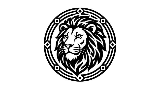Lion head in circular frame design.