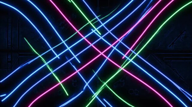 Glowing neon lines intersecting in dark space