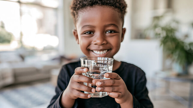 Healthy Hydration Concept Featuring Active Young Child at Home