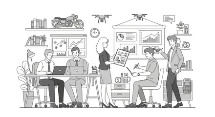 Obraz premium Diverse team collaborating in modern office space with technology.