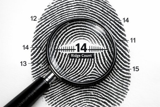Close-up image of a fingerprint magnified through a lens, useful for forensic or scientific purposes