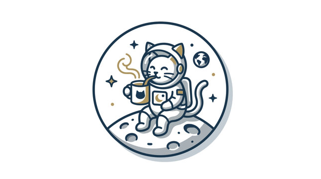 Cute cat in space suit sitting.