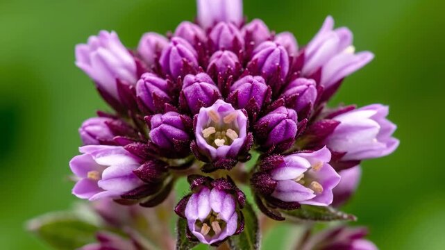 Macro Close-up of Purple Flower Buds in Soft Green Background