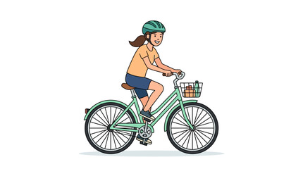 Naklejka premium Woman cycling on a mint green bike with basket