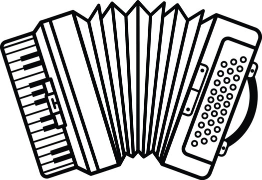 Accordion musical instrument vector icon line art with black and white, isolated