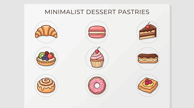 Minimalist Dessert Pastries Set: Vector Icons for Menu or Design