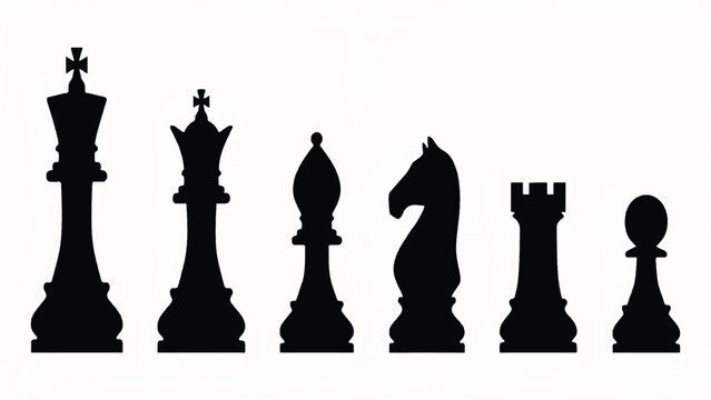 Black silhouettes of chess pieces on white background