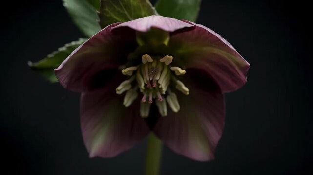 Moody Macro Shot of a Purple Hellebore Flower Against a Dark Background