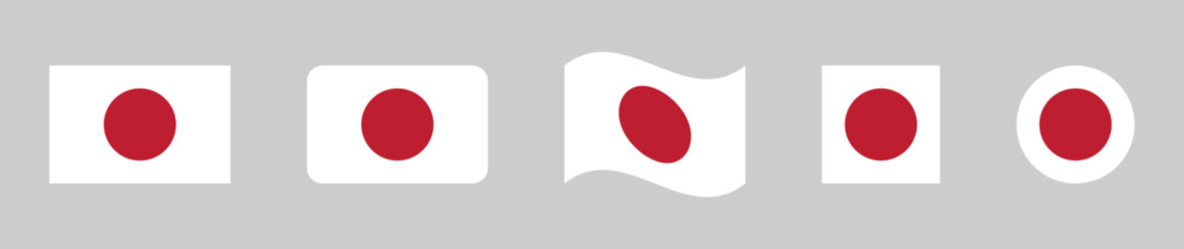 Japan flag Japanese national flag shape collection featuring in flat rectangle rounded wavy square and circle vector design.