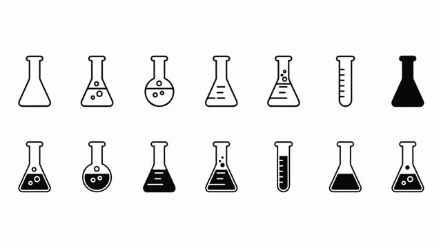 Set of laboratory glassware icons including beakers and flasks
