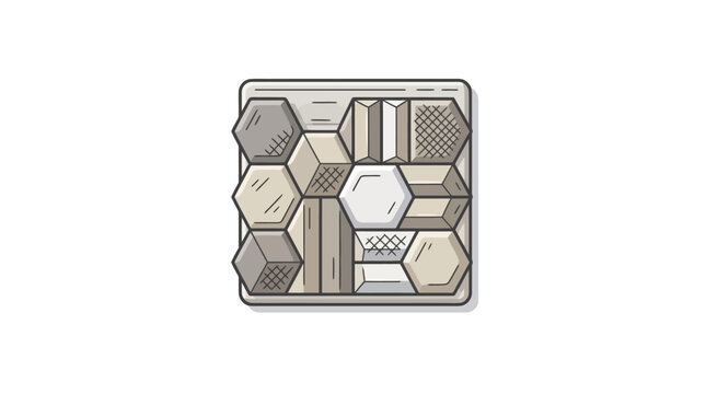 Hexagonal metal plate with pattern.