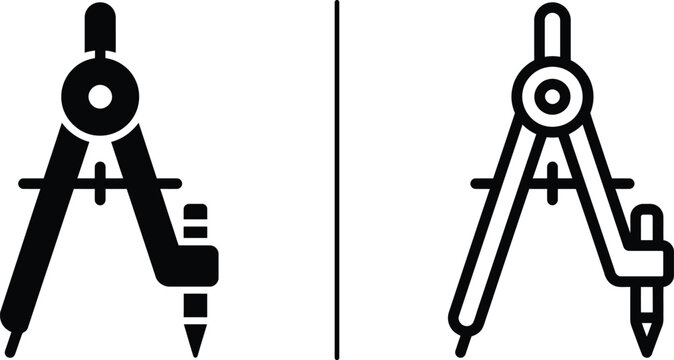 Two different stylistic representations of a drafting compass tool shown side by side