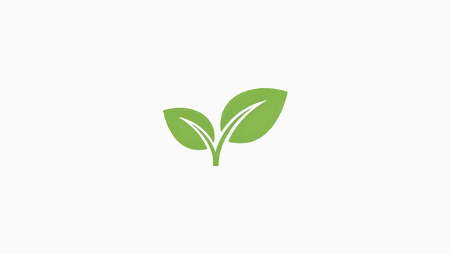 Simple green leafy plant icon with two leaves growing from stem