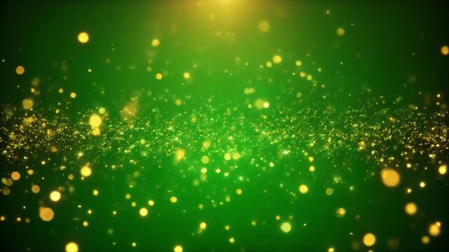 ゆっくりと降下する渦巻く魔法の黄金の粉と光の粒子（クロマキーグリーン）