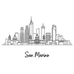 Fototapeta premium San Marino Cityscape Outline Illustration, Landmark Skyline, Black and White, Minimalist