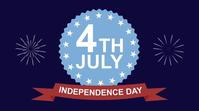 Independence Day Animation with Red White Flag Reveal, Badge Text and Fireworks Celebration