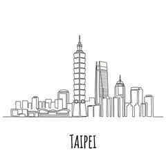 Naklejka premium Taipei City Skyline Illustration: Modern Urban Architecture