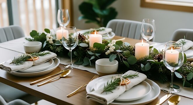 Elegant Wedding Table Setting with Floral Centerpieces and Place Cards in Soft Light