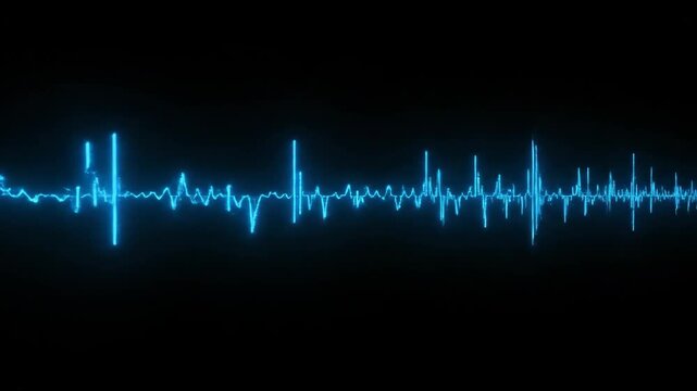 Blue Glowing Digital Audio Waveform and Signal Pulse on Black Background
