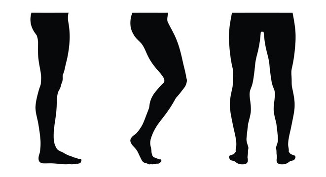 Three human leg silhouettes displaying varying degrees of curvature a black and white composition silhouette legs lower limb
