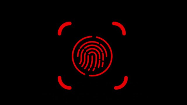 Biometric fingerprint scan error animation with access denied red cross. Cyber security failed Touch ID recognition interface on black