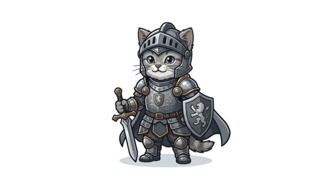 Knight Cat Wearing Armor Suit.