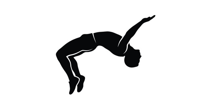 A black silhouette of an athletic man performing a high jump backflip in dynamic motion