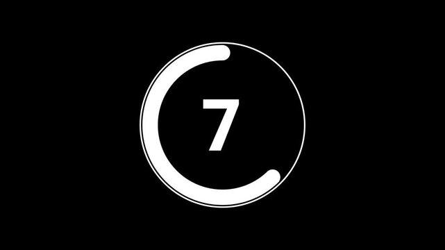 Circle countdown timer one minute animation from 12 to 0 second animation with alpha channel, 12 second countdown timer, Countdown video on black background.