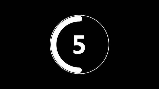 Circle countdown timer one minute animation from 10 to 0 second animation with alpha channel, 10 second countdown timer, Countdown video on black background.