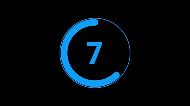 Circle countdown timer one minute animation from 12 to 0 second animation with alpha channel, 12 second countdown timer, Countdown video on black background.