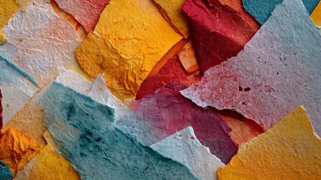 Vivid layers of colorful textured paper transitioning in artful patterns