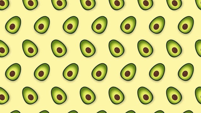 Avocado Fruit Seamless Pattern Background Loop Stop Motion Animation 4K Flat Vector Graphic