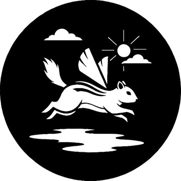 Flying Squirrel Silhouette with Sun and Clouds.