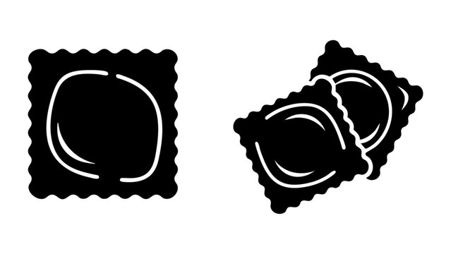 Traditional italian ravioli pasta pieces line art icons