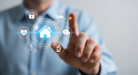 Fototapeta premium Hand pointing at digital home interface finger