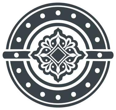 Circular Floral Design with Geometric Center and Decorative Border