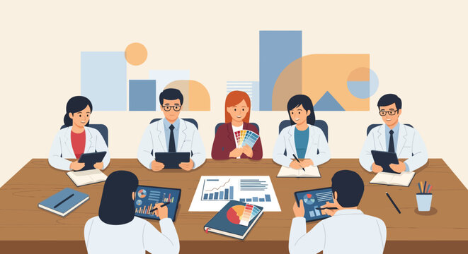 Diverse team of professionals collaborating in a modern boardroom meeting.