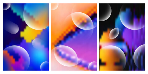 Colorful Abstract Poster Set with Blurred Gradient Effects and Floating White Spheres for Contemporary Creative Design Vector Illustration © Rusna