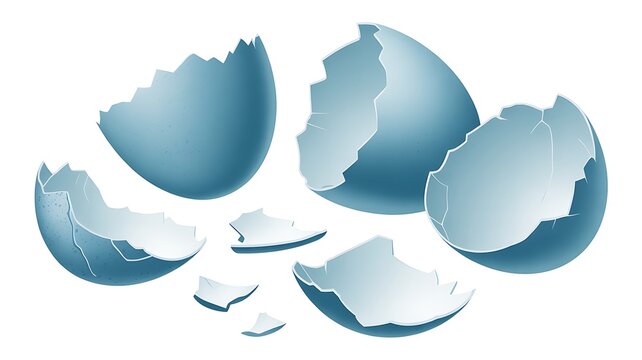 Light blue broken eggshell pieces PNG isolated on transparent background, cracked eggshell fragments for Easter and design use