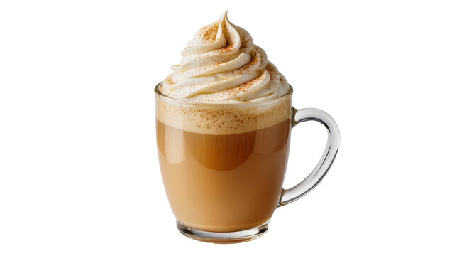 Frothy coffee drink with whipped cream and cinnamon, isolated on transparent background