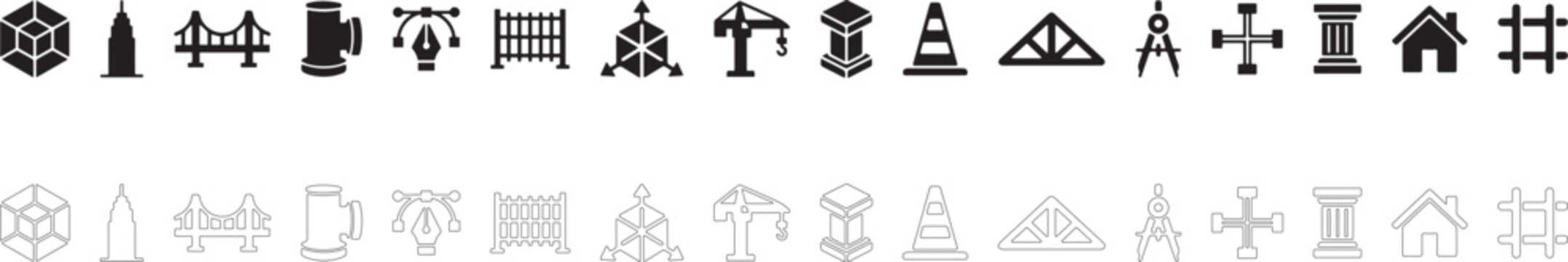 Architecture blueprint vector icon set, structural engineering collection, construction blueprint symbol and urban development.