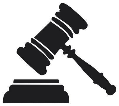 Judge's gavel silhouette about to strike the judicial block isolated