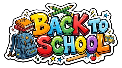 Obraz premium Vibrant Back to School Graffiti Sticker Design with Books, Backpack, and School Supplies