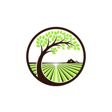 Eco friendly farm landscape logo design.