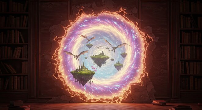 Glowing portal with mystical energy swirling.