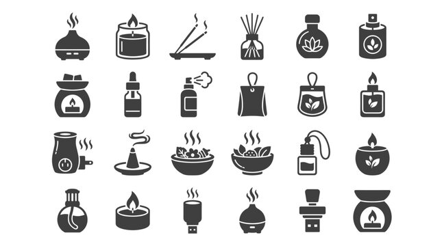 Aromatherapy and Essential Oil Vector Icon Set