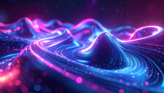 Abstract visualization of glowing blue and pink lines forming a dynamic landscape.